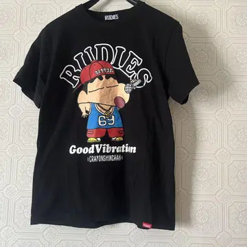 RUDIES 크레용 신짱 티셔츠 M 구제 의류 블랙 콜라보 힙합