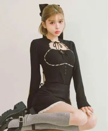 Darich 프론트 오픈 리브 니트 탑