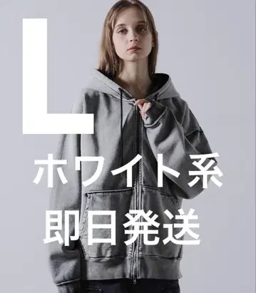 우수 개체 clel 헤비 웨이트 로고 자수 풀 집업 후드티 화이트 계열