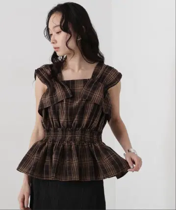Natural Beauty Basic 체크 페플럼 블라우스 브라운