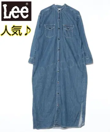 Lee 노카라 데님 셔츠 원피스 롱 블루 F 밴드 카라