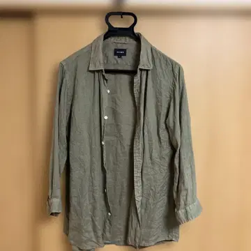 BEAMS 카키색 7부 소매 셔츠 100% 플랙스