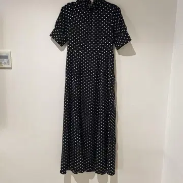 도트 무늬 셔츠 원피스 반팔 롱 기장