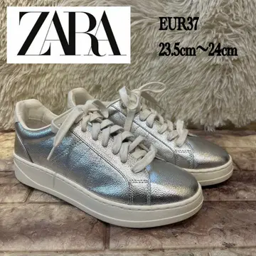 새상품급 ZARA 메탈릭 실버 통굽 스니커즈 24cm