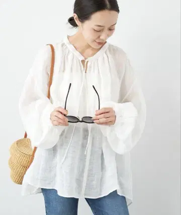 플라주 mesh gather 블라우스