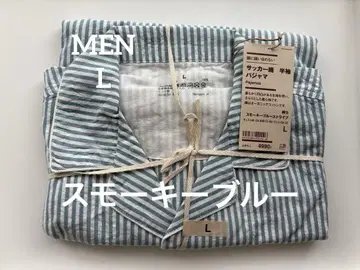 무인양품 축구 무늬 반팔 파자마 스모키 블루 스트라이프 L