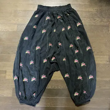 빈티지 SONIA RYKIEL 실크 100% 전면 자수 벌룬 팬츠