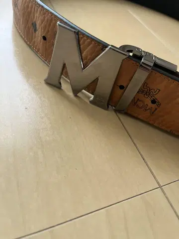 MCM 오렌지 가죽 벨트 M자형 버클 약 60cm