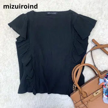 mizuiroind 미즈이로 인드 최근 모델 블라우스 반팔 프릴 블랙
