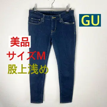 c267 새상품급 GU 스키니 데님 사이즈 M 다크 블루 얕은 밑위