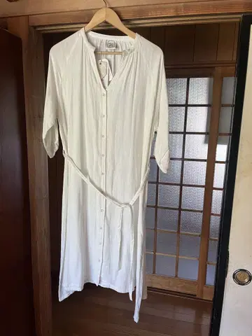 M'emaire 화이트 원피스 반팔 버튼 더블 거즈 새상품