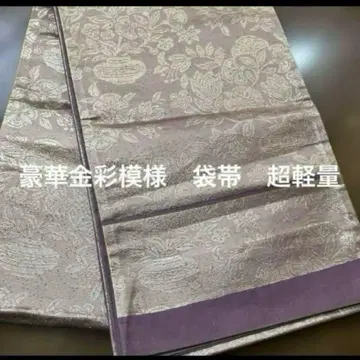 미사용 후쿠로 오비 육통 패턴 순수 실크 후쿠로 오비 럭셔리 금채직 문양