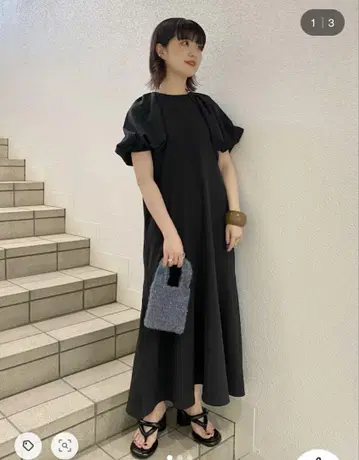 턱 벌룬 슬리브 원피스 롱 원피스