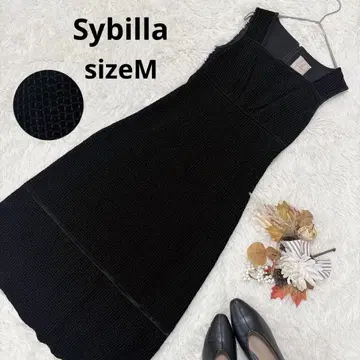 시빌라 새상품급 벨벳 롱 원피스 드레스 격자 스티치 자수 M 블랙