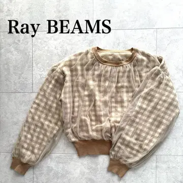 RayBEAMS 깅엄 튤 레이어드 풀오버 브라운