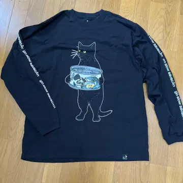 go slow caravan 긴팔 T셔츠 LL 프린트 검은 고양이 통조림