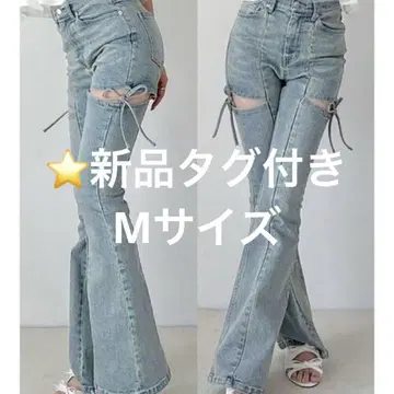 RESEXXY 컷 아웃 리본 데님 팬츠