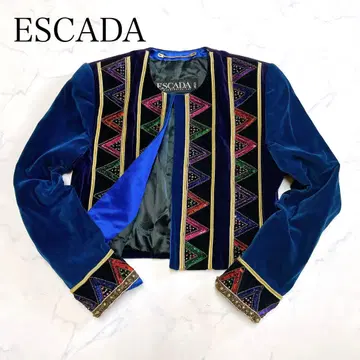 새상품급 ESCADA 자켓 벨로아 비즈 스팽글 M 노카라