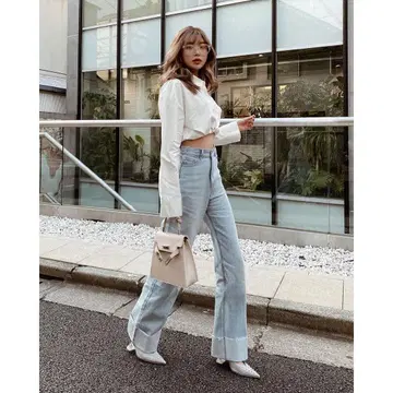롤업 와이드 데님 팬츠 (아이스 블루)