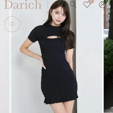 다리치 리본 셔링 미니 원피스 블랙