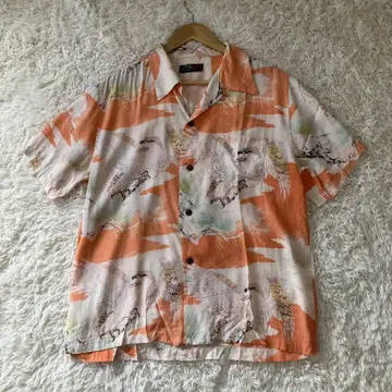 90s Southern Island 일본풍 패턴 알로하 셔츠 매, 레이온