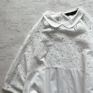 미즈이로 인드 코튼 레이스 콤비 셔츠 원피스 자수 화이트 면 A