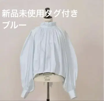 택 포함 새상품 heve 부케 프릴 블라우스 리본 포함 셔츠 라이트 블루