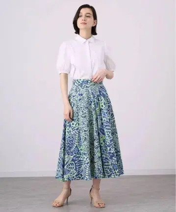 아나이 보타니컬 플라워 프린트 플레어 스커트 린넨