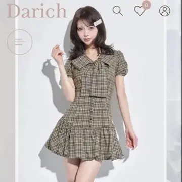 Darich 체크 무늬 반팔 미니 원피스 FREE 베이지