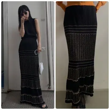 Ameri GLITTER BORDER KNIT SKIRT 아메리 스커트
