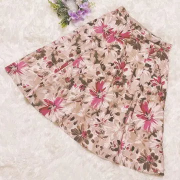 JUSGLITTY 플라워 프린트 플레어 스커트 미디 길이 M