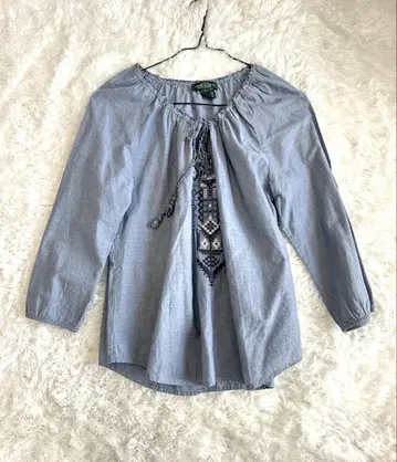 [새상품급] LAUREN JEANS 자수 블라우스 인도 면100% 내추럴