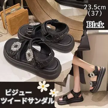 비쥬 트위드 스포츠 샌들 블랙 23.5cm 여성용 통굽