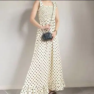 ZARA 도트 무늬 셔링 플레어 롱 원피스 빅 사이즈 린넨