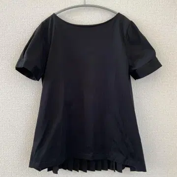 PLST 블랙 반팔 플리츠 셔츠
