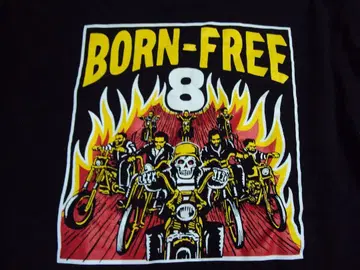 BORN-FREE 8 블랙 포켓 티셔츠 스컬 바이커