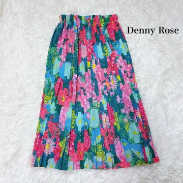 DennyRose 꽃무늬 트로피컬 컬러풀 플리츠 롱 스커트