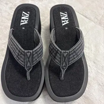새상품 ZARA 데님 플랫폼 샌들 블랙 39 데님 샌들
