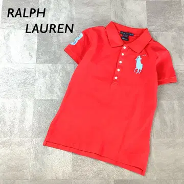 새상품급 RALPH LAUREN 빅 포니 자수 피케 셔츠 반팔 레드
