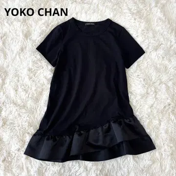 요코짱 밑단 프릴 비대칭 페플럼 컷티셔츠 블랙 일본제