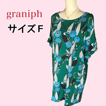 graniph 새 동물 애니멀 올 패턴 반팔 원피스 튜닉 그린 F