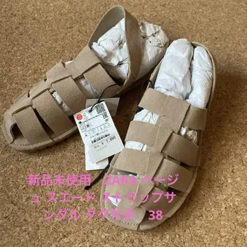 미사용 새상품 자라 베이지 스웨이드 스트랩 샌들 택 포함 38