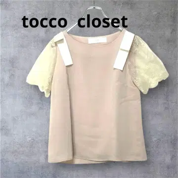 tocco closet 토코 클로젯 어깨 리본 레이스 핑크 베이지