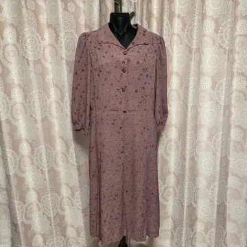 쇼와 레트로 긴팔 롱 원피스 핑크 계열