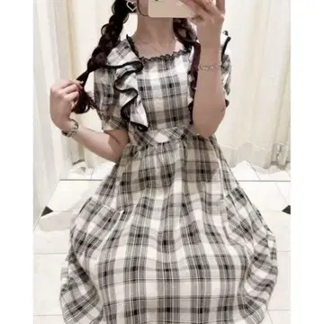 evelyn 체크 파이핑 OP 원피스