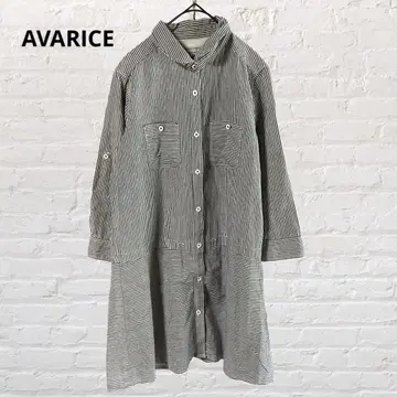 AVARICE 아바리스 긴팔 셔츠 원피스 스트라이프 그레이 M 구제 의류
