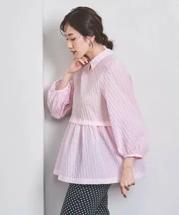 UNITED ARROWS 에어리 자카드 2way 블라우스 핑크