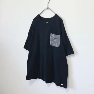 록시 숏 슬리브 코튼 티셔츠 반팔 블랙 가슴 포켓 부착 XL