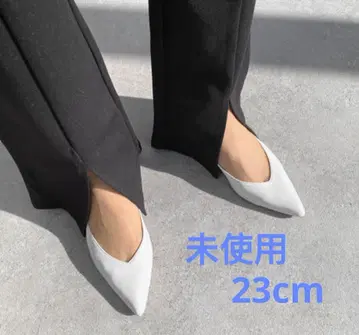 마미안 스틸레토 V컷 백 밴딩 뮬 화이트 23cm
