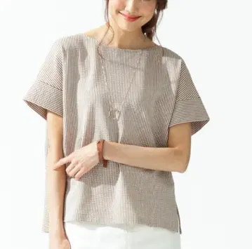 23구 시어서커 티셔츠 블라우스 (브라운 계열)